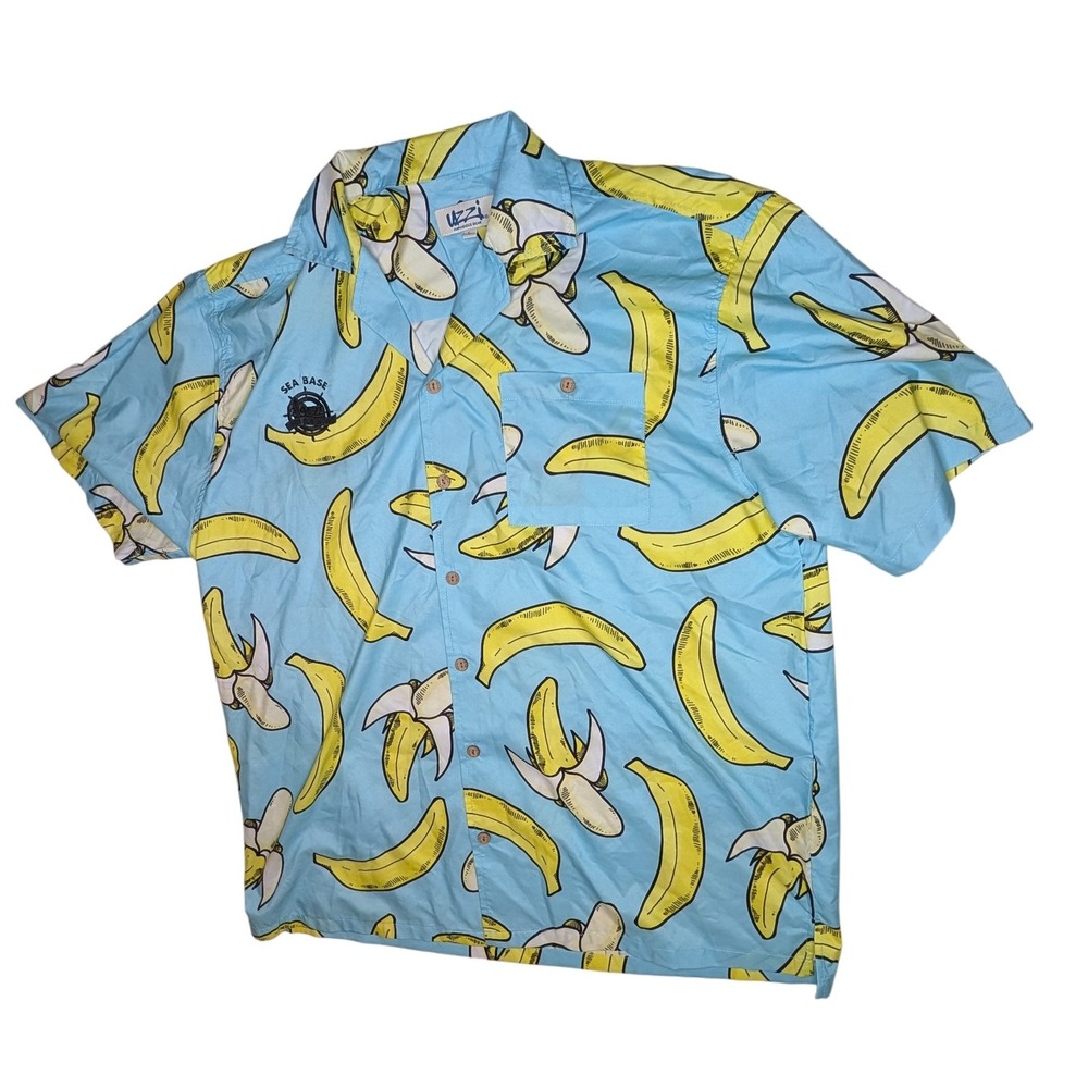 Sea Base Blue Banana Print Short-Sleeve Button-Down Shirt